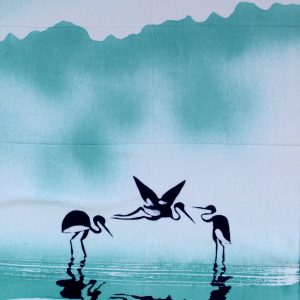 Batik Stoffbild drei Flamingos, 45 x 75 cm