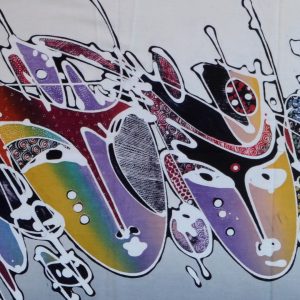 Batik Stoffbild bunte Masken, 45 x 140 cm