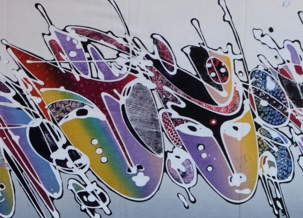 Batik Stoffbild abstrakte Masken Motiv im Afrika-Deko-Shop kaufen 2123c