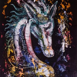 Batik Stoffbild Pferdekopf, 75 x 90 cm