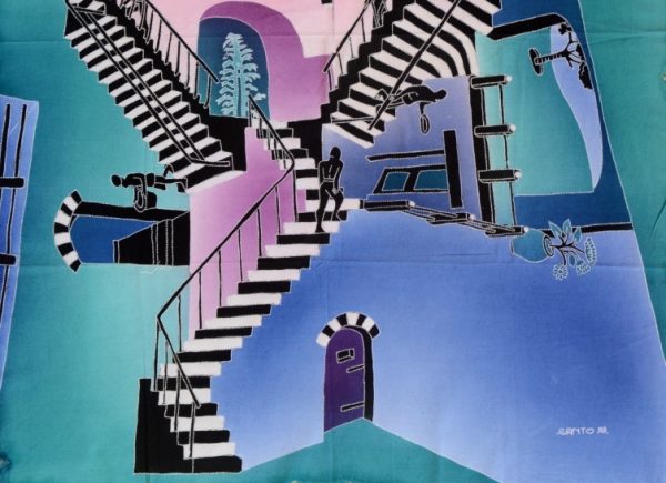 Batik Stoffbild Treppen Motiv im Afrika-Deko-Shop kaufen 22256