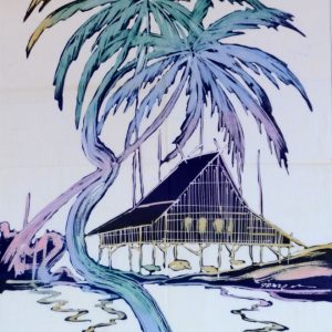 Batik Stoffbild Bali-Landschaft, 45 x 75 cm