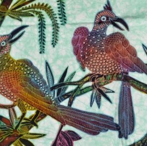 Batik Stoffbild Vögel im Bambus, 70 x 90 cm