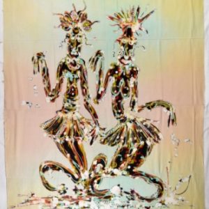 Batik Stoffbild zwei Tänzerinnen, 70 x 90 cm