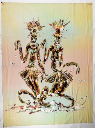Batik Stoffbild abstrakte Frauen Motiv im Afrika-Deko-Shop kaufen 1815