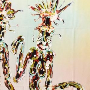 Batik Stoffbild zwei Tänzerinnen, 70 x 90 cm