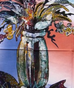 Batik Stoffbild Blumenvase, 75 x 90 cm