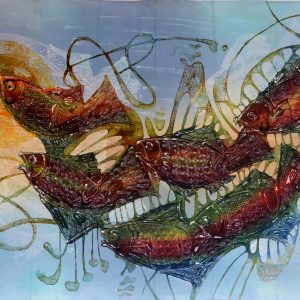 Batik balinesisches Stoffbild 6 Fische, 90 x 140 cm