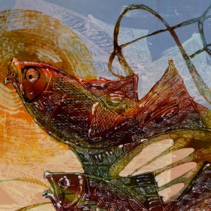 Batik balinesisches Stoffbild 6 Fische, 90 x 140 cm