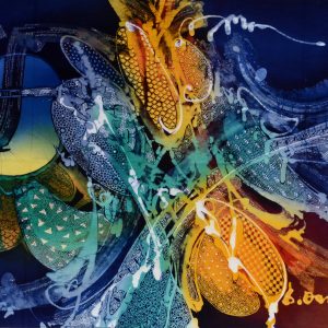 Batik balinesisches Stoffbild Maske abstrakt, 45 x 75 cm