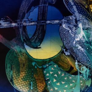 Batik balinesisches Stoffbild Maske abstrakt, 45 x 75 cm