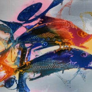 Batik balinesisches Stoffbild Fische, 90 x 75 cm