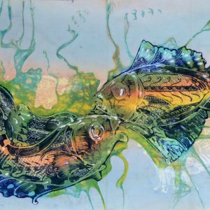 Batik balinesisches Stoffbild Fische-Paar, 45 x 75 cm