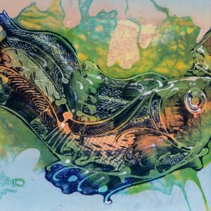 Batik balinesisches Stoffbild Fische-Paar, 45 x 75 cm