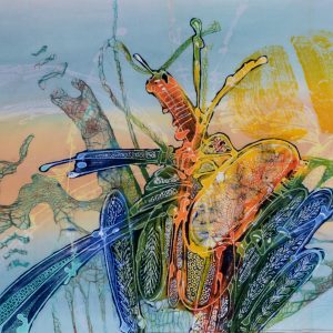 Batik balinesisches Stoffbild abstrakte Motive, 45 x 75 cm