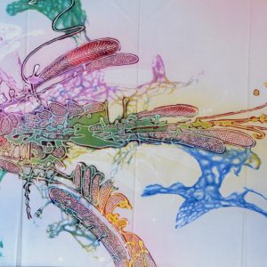 Batik balinesisches Stoffbild abstrakte Fische, 45 x 75 cm