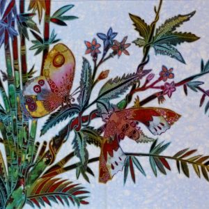 Batik balinesisches Stoffbild Schmetterlinge, 45 x 75 cm