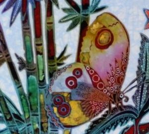 Batik balinesisches Stoffbild Schmetterlinge, 45 x 75 cm