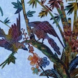 Batik balinesisches Stoffbild 2 Vögel im Bambus, 45 x 75 cm