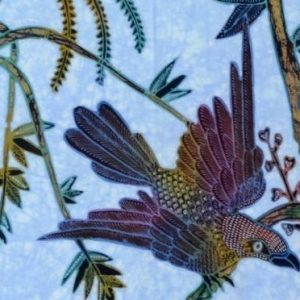Batik balinesisches Stoffbild 2 Vögel im Bambus, 45 x 75 cm