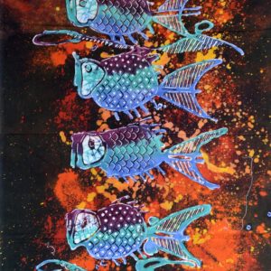Batik balinesisches Stoffbild 4 Fische, 45 x 75 cm
