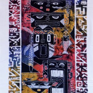 Batik balinesisches Stoffbild 5 Masken, 45 x 75 cm