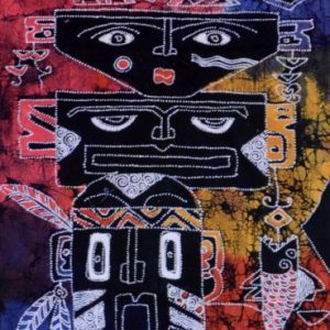 Batik balinesisches Stoffbild 5 Masken, 45 x 75 cm