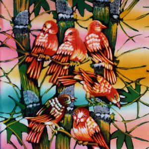 Batik balinesisches Stoffbild Vogel-Familie, 45 x 75 cm
