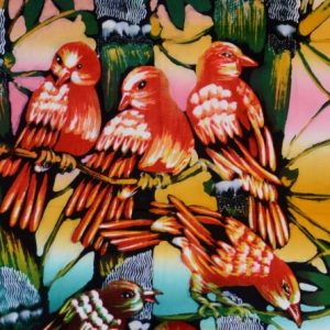 Batik balinesisches Stoffbild Vogel-Familie, 45 x 75 cm