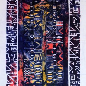 Batik balinesisches Stoffbild Masken lang, 45 x 75 cm