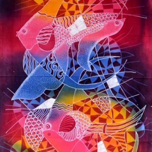 Batik balinesisches Stoffbild 2 Kugel-Fische, 45 x 75 cm