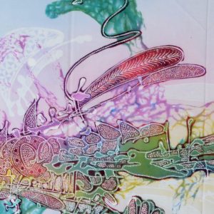 Batik balinesisches Stoffbild abstrakte Fische, 45 x 75 cm