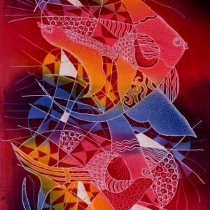 Batik balinesisches Stoffbild Meeresfische, 45 x 75 cm