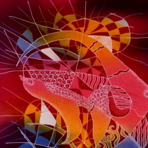 Batik balinesisches Stoffbild Meeresfische, 45 x 75 cm