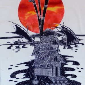 Batik Bild Stoffbild Sonnenuntergang, 45 x 75 cm