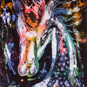 Batik balinesisches Stoffbild Pferdekopf, 45 x 75 cm