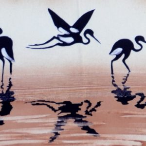 Batik balinesisches Stoffbild 3 Flamingos, 45 x 75 cm