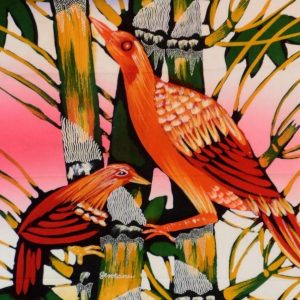 Batik balinesisches Stoffbild 2 rote Vögel, 45 x 50 cm
