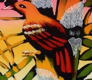 Batik balinesisches Stoffbild Vogel-Paar, 45 x 50 cm