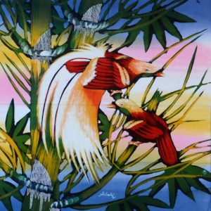 Batik balinesisches Stoffbild Vogelpaar, 45 x 50 cm