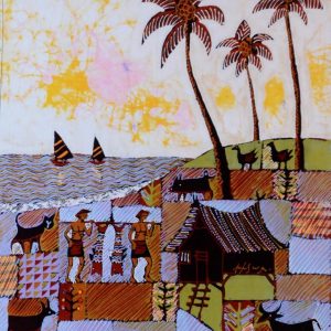 Batik Bild Stoffbild Palmen, 45 x 50 cm