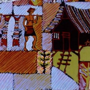 Batik Bild Stoffbild Palmen, 45 x 50 cm