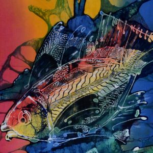 Batik balinesisches Stoffbild 2 Regenbogen Fische, 45 x 75 cm