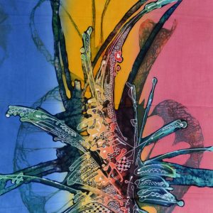Batik balinesisches Stoffbild abstrakte Gräser, 45 x 75 cm