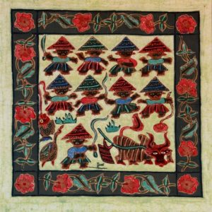 Batik Bild Stoffbild kleine Figuren, 45 x 50 cm