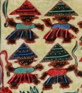Batik Bild Stoffbild kleine Figuren, 45 x 50 cm