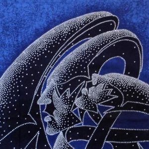 Batik balinesisches Stoffbild zwei 3-D-Masken, 45 x 50 cm