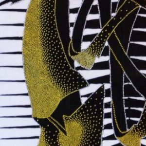 Batik balinesisches Stoffbild zwei farbige 3-D-Masken, 45 x 50 cm