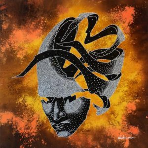 Batik balinesisches Stoffbild Maske in 3-D, 45 x 50 cm