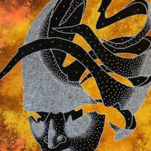 Batik balinesisches Stoffbild Maske in 3-D, 45 x 50 cm
